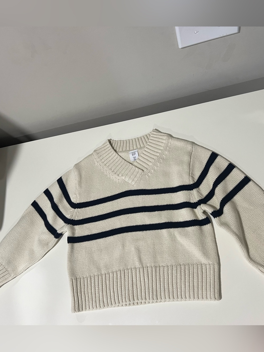 Girls Cream Stripe Sweater - Classic Crewneck - gapkids 3t